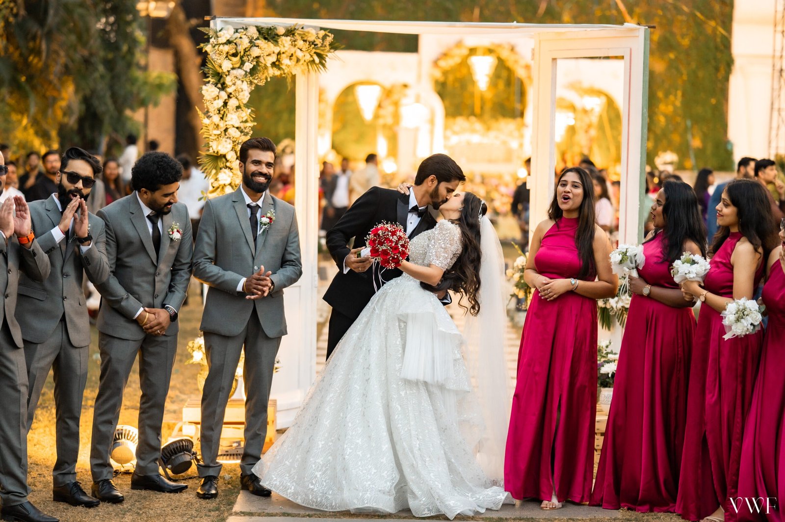 Bride and groom captured during different stages of an Indian wedding by Vevah Wedding photographers.